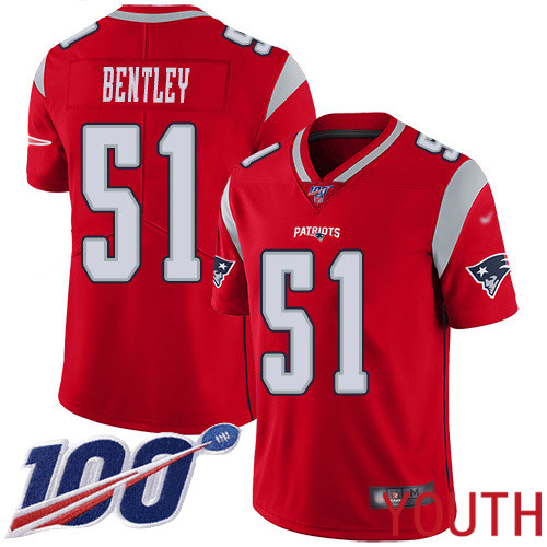 New England Patriots Football #51 100th Season Limited Red Youth Ja Whaun Bentley NFL Jersey->youth nfl jersey->Youth Jersey